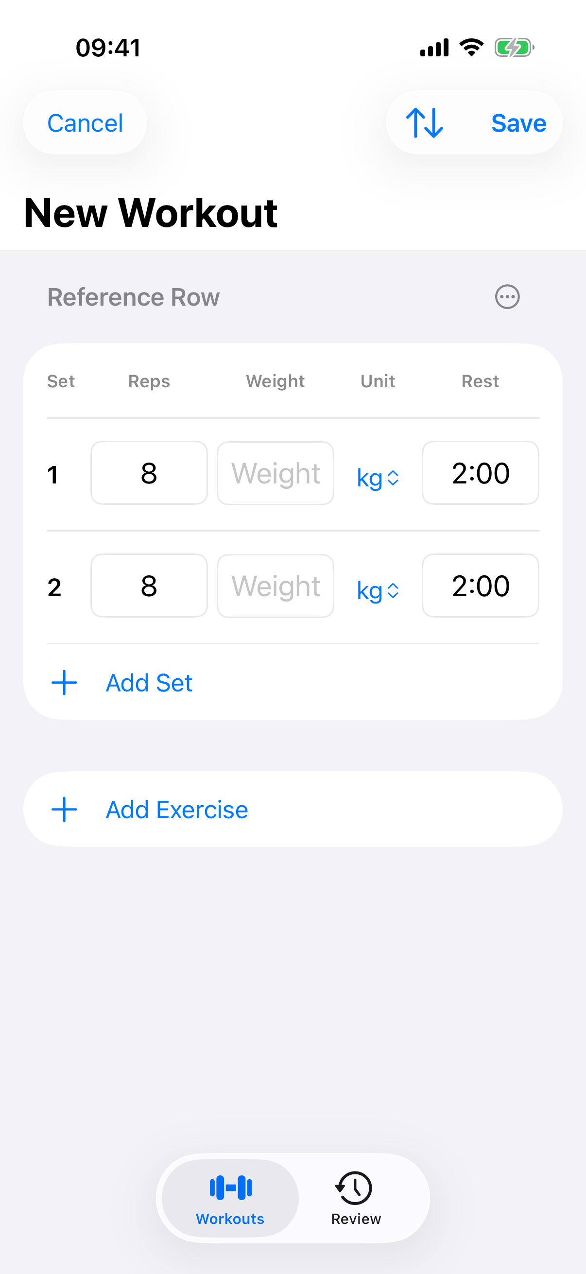 The Strenia workout editor